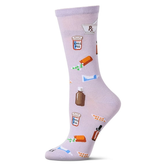 MeMoi Women's RX-Themed Rayon Blend Novelty Crew Sock - Womens - Female, 9-11, Lavender