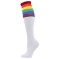 thumbnail image 1 of MeMoi Women's Rainbow Rugby Ribbed Knee High Socks - Womens - Female, 9-11, White, 1 of 2