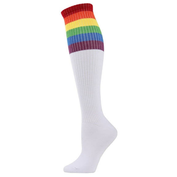 MeMoi Women's Rainbow Rugby Ribbed Knee High Socks - Womens - Female, 9-11, White