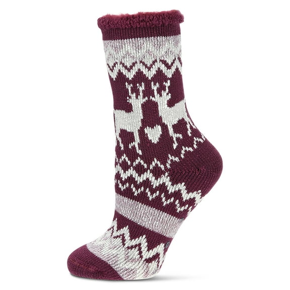 MeMoi Women's Reindeer Flake Cozy Warm Thermal Crew Socks - Womens - Female, 9-11, Mauve