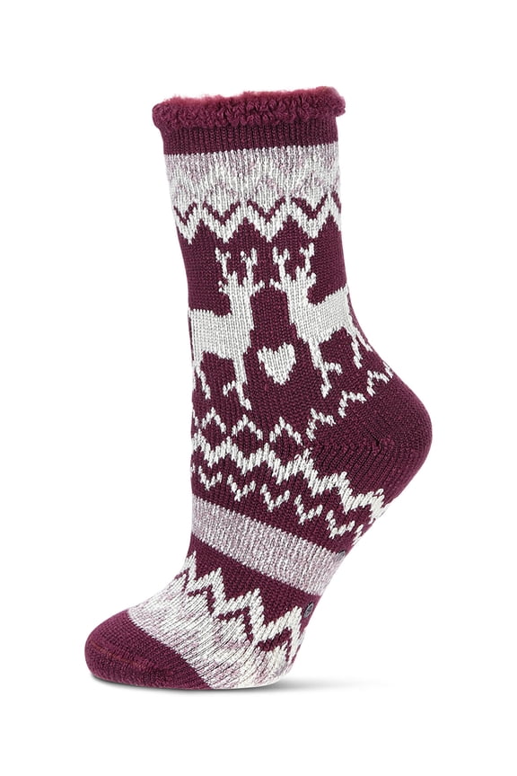 Women's Reindeer Flake Cozy Warm Thermal Crew Socks - Womens - Female, 9-11, Mauve
