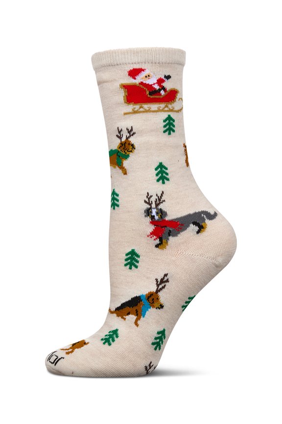Women's Reindeer Pups Holiday Crew Socks - Womens - Female, 9-11, Ivory Heather