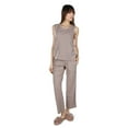 thumbnail image 1 of MeMoi Women's Relaxed Fit 100% Cotton Slub Knit Pants and T-Shirt Set - Womens - Female, L, Taupe, 1 of 7