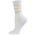 thumbnail image 1 of MeMoi Women's Reverse Terry Stripe Sheer Cotton Blend Crew Sock - Womens - Female, 9-11, Black, 1 of 5