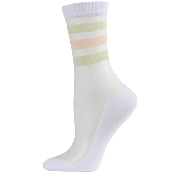 MeMoi Women's Reverse Terry Stripe Sheer Cotton Blend Crew Sock - Womens - Female, 9-11, Black