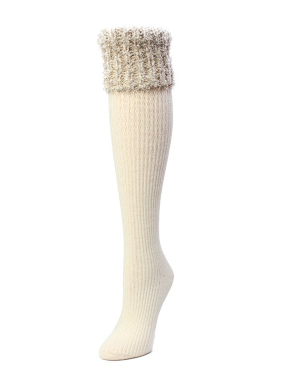 Women's Ribbed Braided Cuffed Plush Knee-High Socks - Womens - Female (9-11, Black)