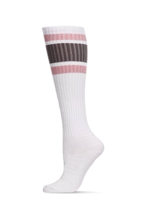 Women's Ribbed Retro Athletic Stripe Knee High Socks - Womens - Female, 9-11, White-Dark Gray