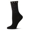 thumbnail image 1 of MeMoi Women's Ribbed Rhinestone Studded Cotton Rich Crew Sock - Womens - Female, 9-11, Med Gray Heather, 1 of 6