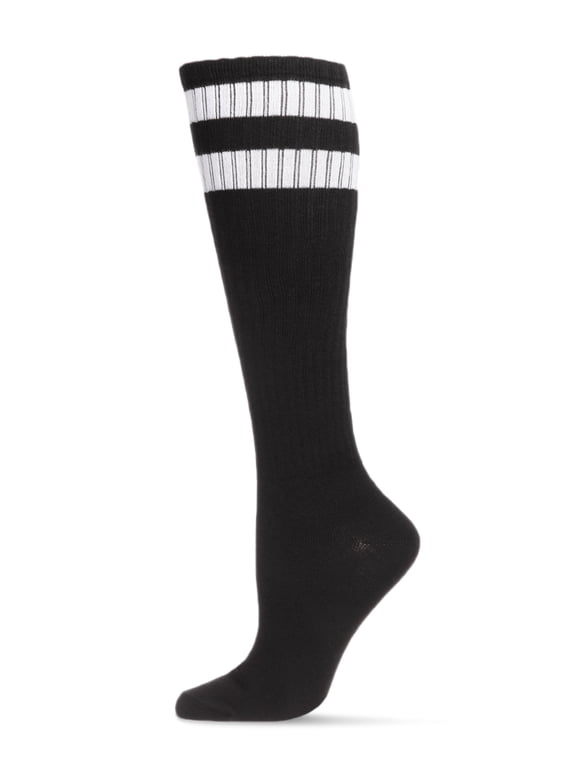 Women's Ribbed Rugby Athletic Stripe Knee High Socks - Womens - Female, 9-11, Black