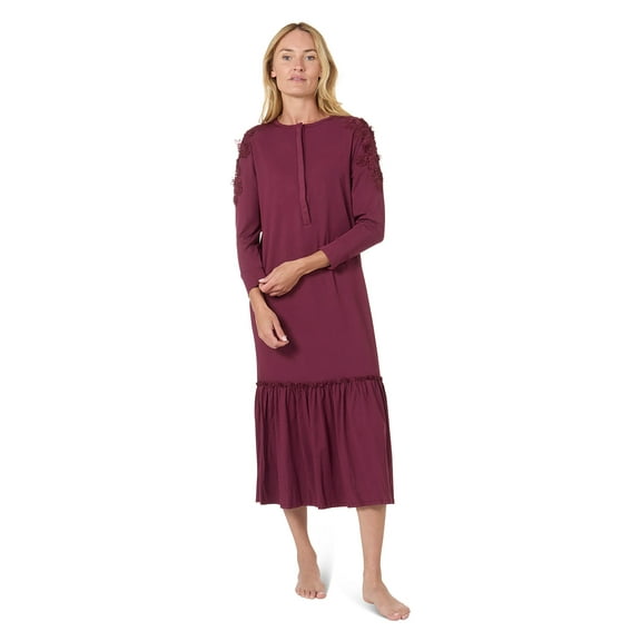 MeMoi Women's Modal Blend Floral Trim Ruffled Lounge and Night Gown - Womens - Female