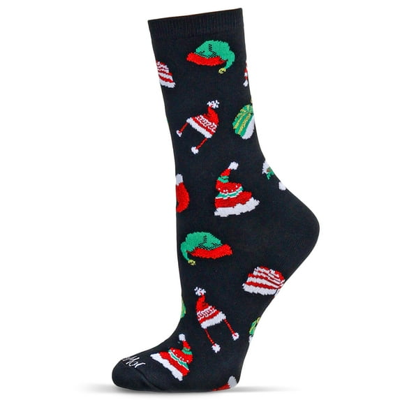 MeMoi Women's Santa Hats Holiday Crew Socks - Womens - Female, 9-11, Black