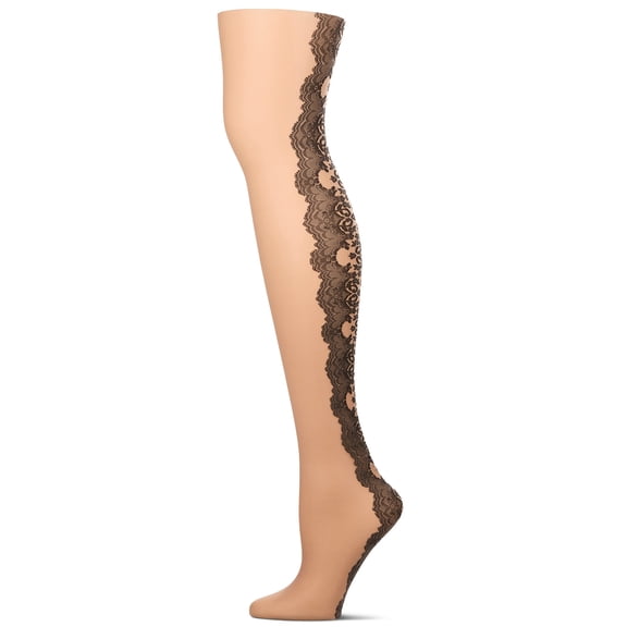 MeMoi Women's Sheer Elegant Lace Tights - Womens - Female, M-L, Nude-Black