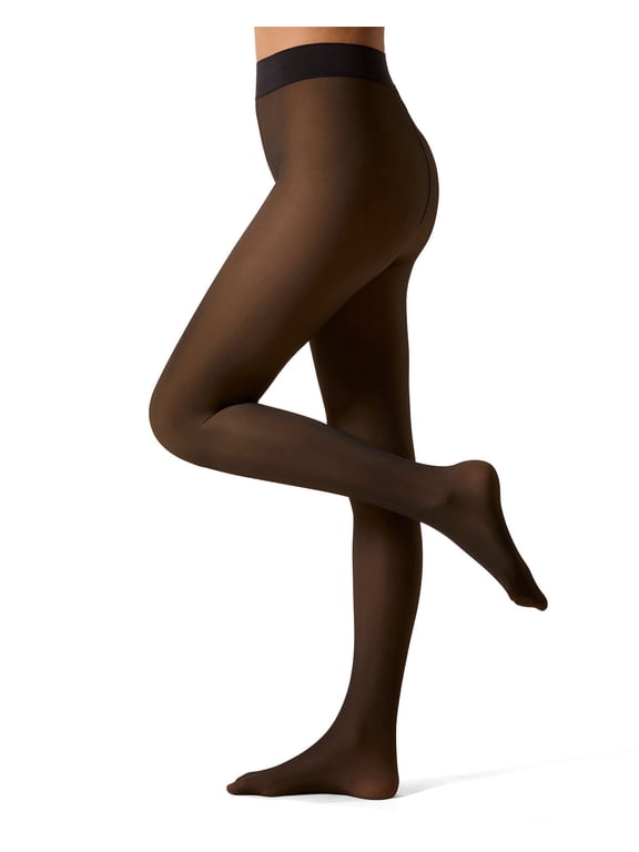 Women's Sheer Illusion Fleece-Lined 80-Denier Thermal Tights - Womens - Female (L-XL, Nude-Black)