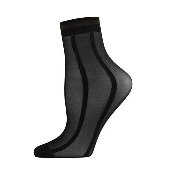 MeMoi Women's Sheer Metallic Shimmer Stripe Accent Anklet Sock - Womens - Female, 9-11, Black