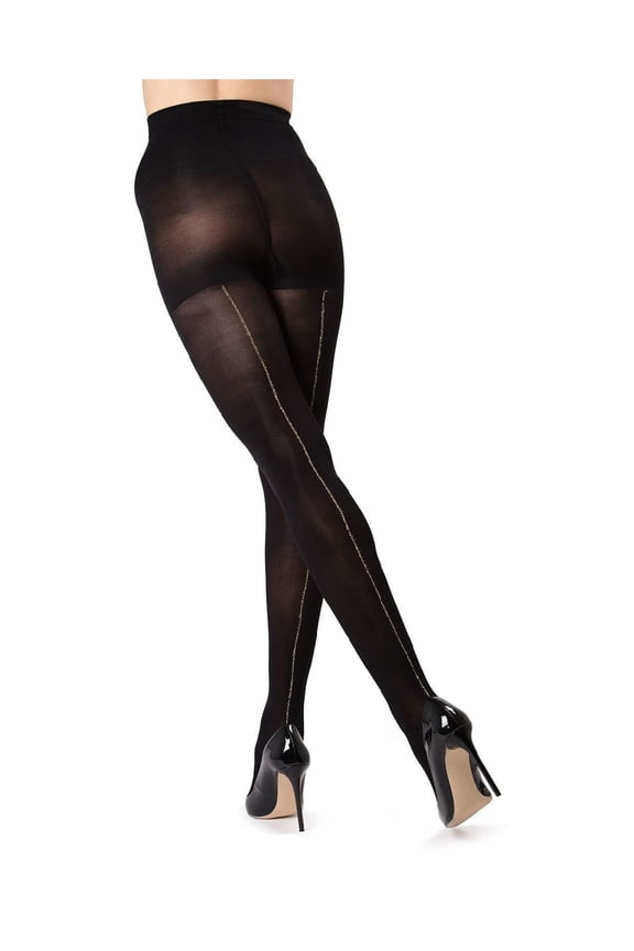 Women's Shimmer Lurex Backseam Opaque Nylon Tights - Womens - Female (Medium/Large, Black/Gold)