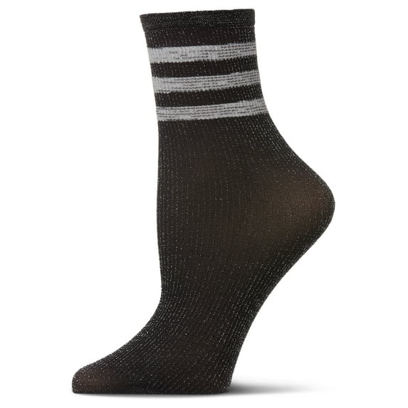 MeMoi Women's Shimmery Sporty Stripe Crew Sock - Womens - Female, 9-11, Silver