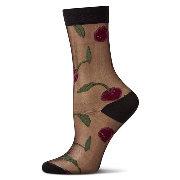 MeMoi Women's Silky-Sheer Cherry-Themed Fashion Crew Sock - Womens - Female, 9-11, White