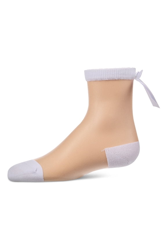 Women's Silky-Sheer Cotton-Rich Crew Sock with Satin Bow - Girls - Female, 2, White