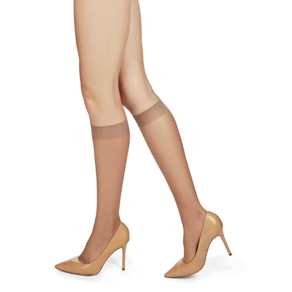 MeMoi Women's Crystal-Sheer Silky-Smooth 12-Denier Fashion Knee Highs - Womens - Female, Q, Honey