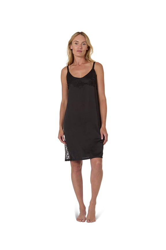 Women's Silky-Soft 30" Knee-Length Slip Dress with Floral Lace Trim - Womens - Female (XS, Pearl)