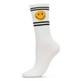 thumbnail image 1 of MeMoi Women's Smiley Face Athletic Double Stripe Crew Sock - Womens - Female, 9-11, White, 1 of 2