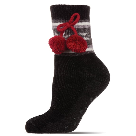 MeMoi Women's Snowflake Pom Pom Plush-Lined Slipper Socks - Womens - Female, 9-11, Black