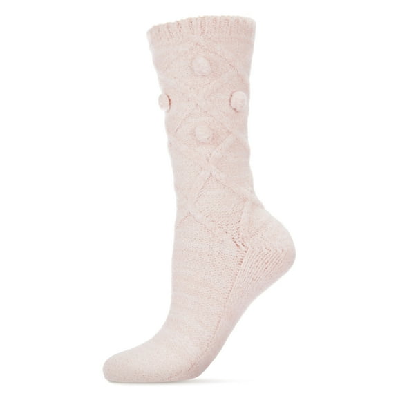 MeMoi Women's Soft and Breathable Plush Pom-Pom Cable Knit Crew Sock - Womens - Female, 9-11, Blush