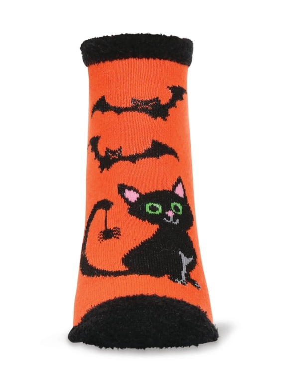 Women's Spooky Cat Low-Cut Non-Skid Socks - Womens - Female, 9-11, Orange