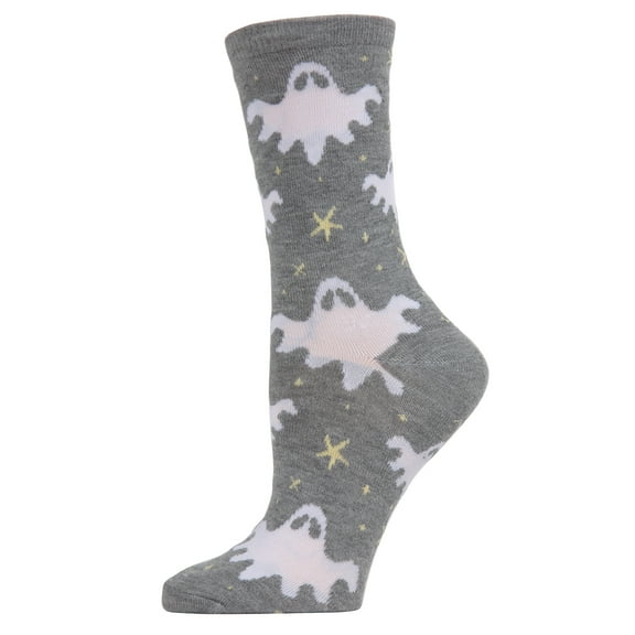 MeMoi Women's Spooky Glow in the Dark Ghosts Socks - Womens - Female, 9-11, Medium Gray Heather