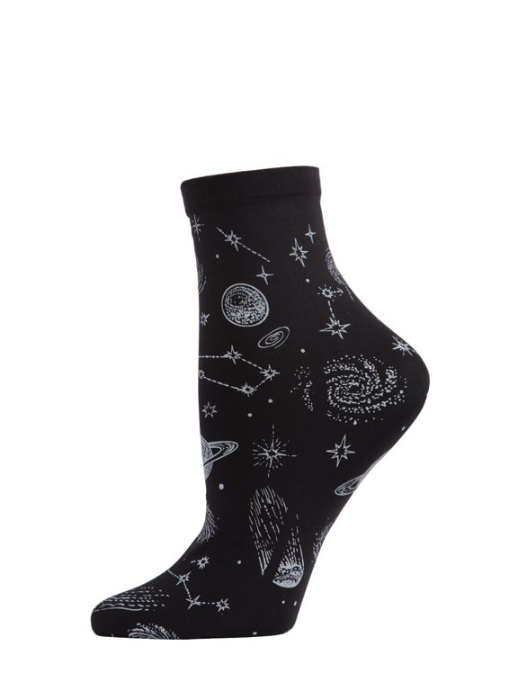 Women's Stars and Planets Align Cosmos Print Anklet Sock - Womens - Female, 9-11, Black