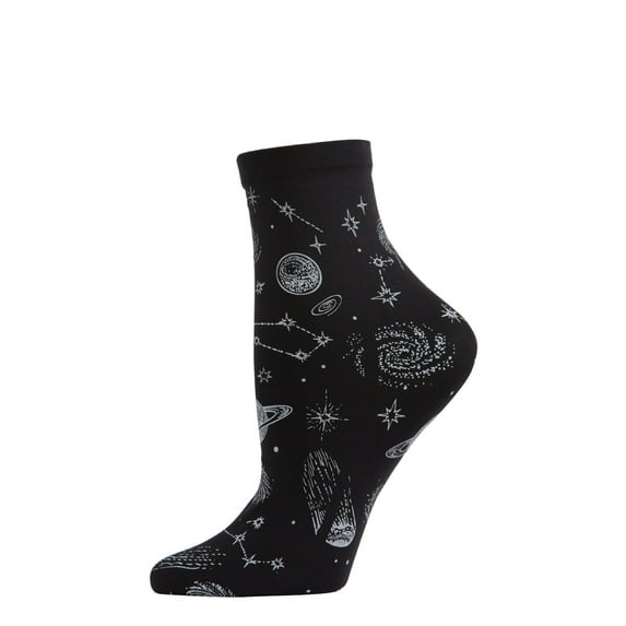 MeMoi Women's Stars and Planets Align Cosmos Print Anklet Sock - Womens - Female, 9-11, Black