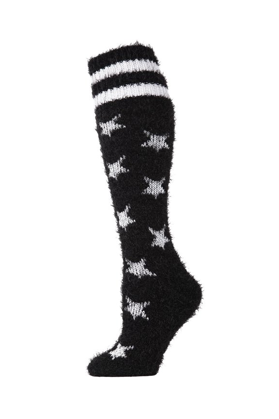 Women's Stars and Stripes Fuzzy Plush Knee High Socks - Womens - Female, 9-11, Black