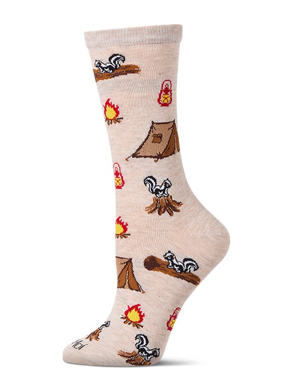 Women's "Stinky Campsite" Rayon Blend Novelty Crew Sock - Womens - Female, 9-11, Ivory Heather