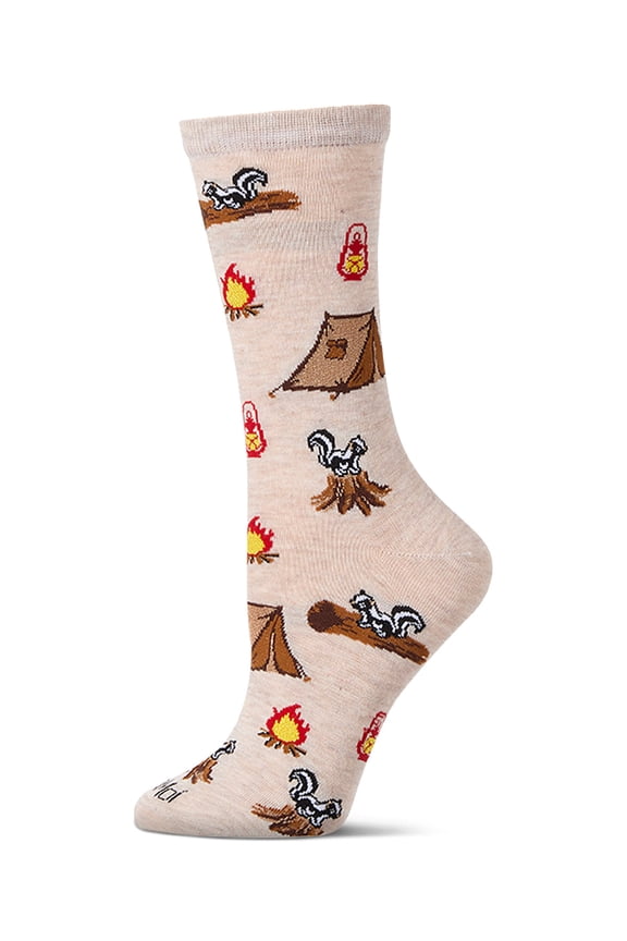 Women's "Stinky Campsite" Rayon Blend Novelty Crew Sock - Womens - Female, 9-11, Ivory Heather