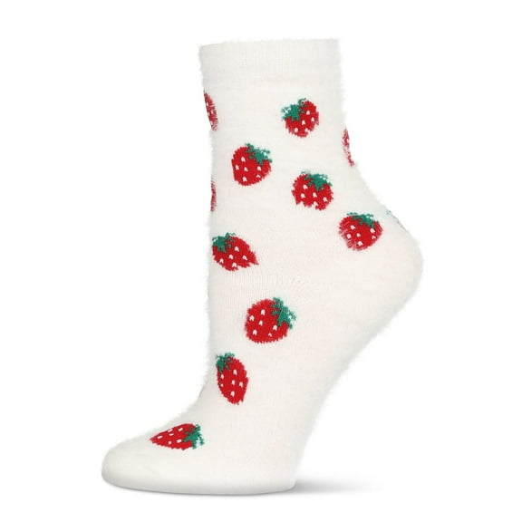 MeMoi Women's Strawberries Cozy Crew Socks - Womens - Female, 9-11, White