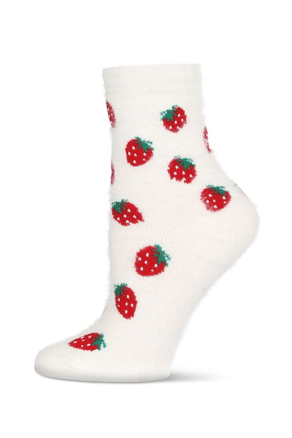 Women's Strawberries Cozy Crew Socks - Womens - Female, 9-11, White