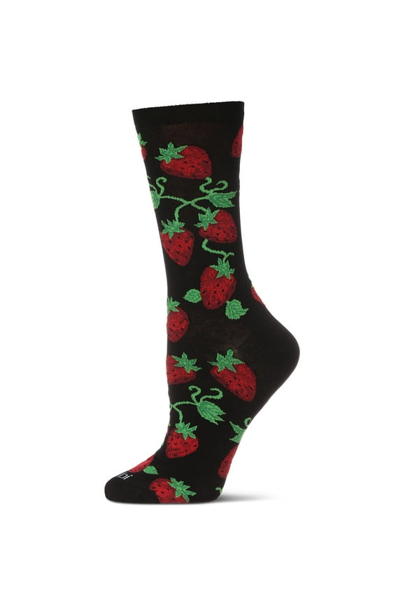 Women's Strawberry Vines Bamboo Crew Socks - Womens - Female, 9-11, Black