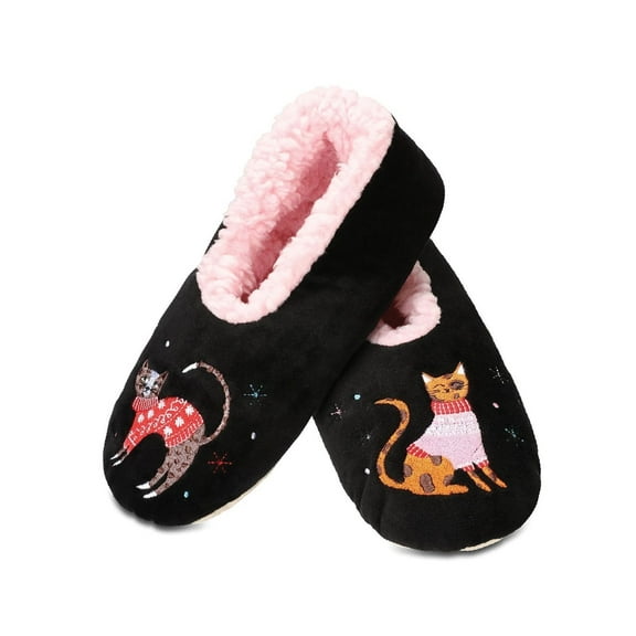 MeMoi Women's Sweater Cats Sherpa Lined Slippers - Womens - Female (M-L, Black)