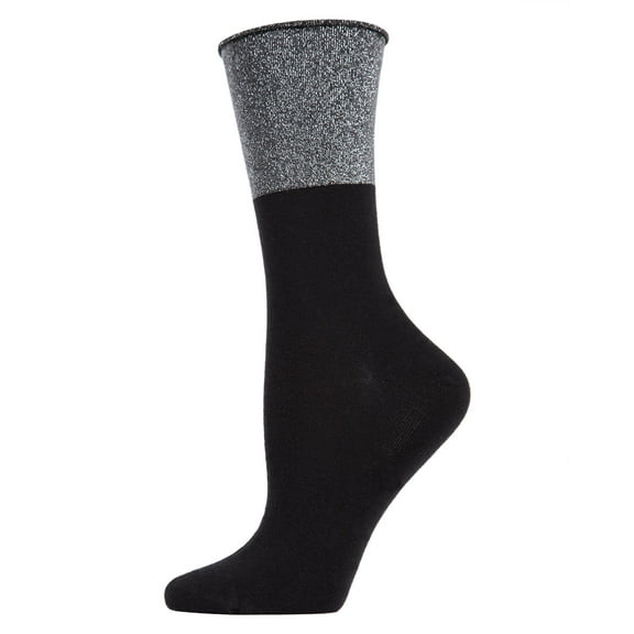 MeMoi Women's Totally Awesome Metallic Cuff Cotton Blend Crew Sock - Womens - Female, One Size, Black