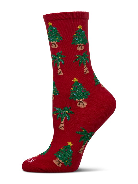 Women's Tree Paradise Holiday Crew Socks - Womens - Female, 9-11, Red