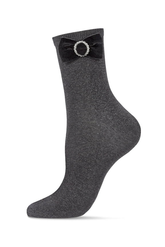Women's Velvet Bow Metallic Lurex Crew Socks - Womens - Female, 9-11, Black