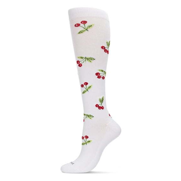 Wellfit Women's Very Cherry Bamboo Blend 8-15mmHg Graduated Compression Socks, 9-11, White