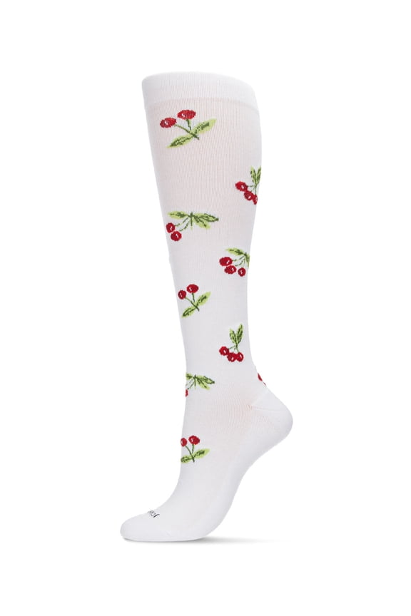 Wellfit Women's Very Cherry Bamboo Blend 8-15mmHg Graduated Compression Socks, 9-11, White