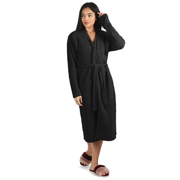 MeMoi Women's Warm Cozy Knit Long Lounge Robe - Womens - Female, 1X-2X, Black