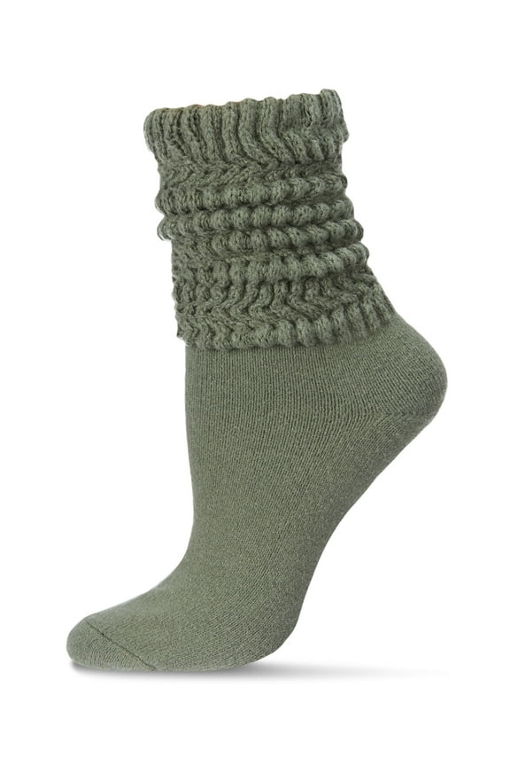 Women's Wide Ribbed Cotton Blend Slouch Crew Socks - Womens - Female, 9-11, Sage Green
