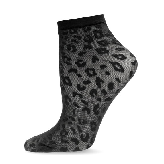 MeMoi Women's Wild and Free Leopard Print Sheer Anklet Sock - Womens - Female, 9-11, Black