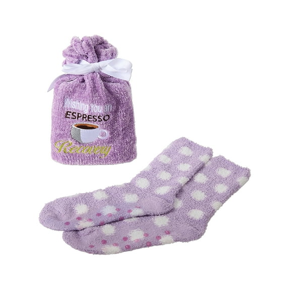 MeMoi Women's "Wishing You An Espresso Recovery" Cozy Sock & Gift Bag Set, One Size, Lilac