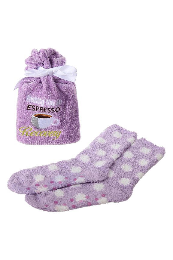 Women's "Wishing You An Espresso Recovery" Cozy Sock & Gift Bag Set, One Size, Lilac
