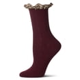 thumbnail image 1 of MeMoi Women's Wool Blend Plaid Ruffle-Cuff Chain Stitch Crew Sock - Womens - Female, 9-11, Burgundy, 1 of 7