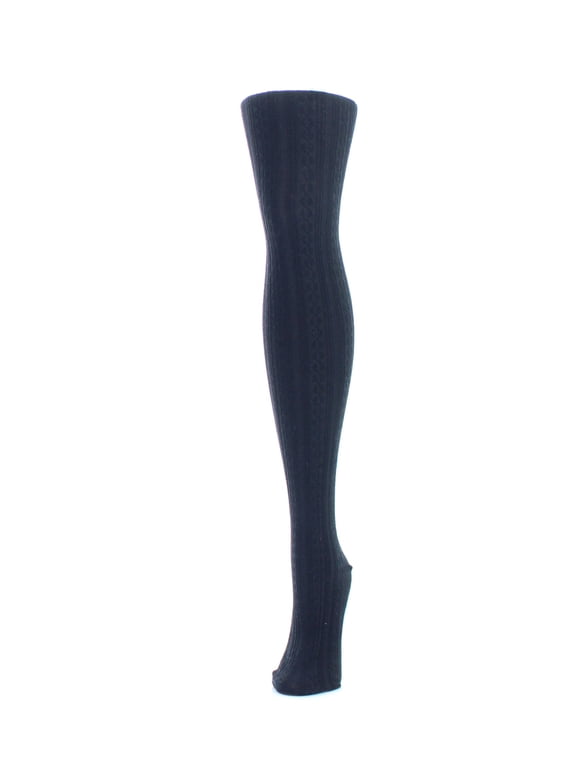 Toronto Cable Sweater Cotton Blend Tights - Womens - Female, Large/X-Large, Black